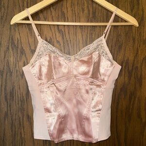 Vintage DKNY Light Pink Silk Cotton Corset Top Lingerie Style Coquette Soft Girl